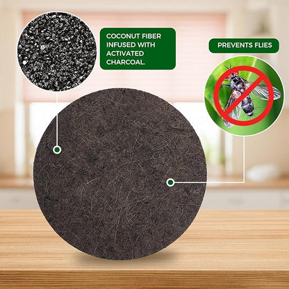 Compost Filters, 12-Pack, 7.25 Inch | Biodegradable Coconut Fiber Charcoal Air Filters for Kitchen Compost Bin, Bucket, Countertop Bin, with Sizing Template