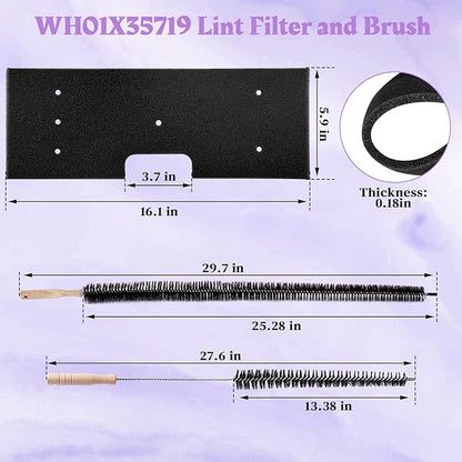 WH01X35719 Lint Filter Compatible with Ge Profile Washer Dryer Combo Foam Filter for PFQ97HSPV0DS Combo Washer Dryer Filter with Lint Brush (1 Long Handled Brush) - Hand Washable and Reusable (2pack)