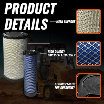 2PCS Air Filters Set P828889-P829333 For Donaldson, Caterpillar Cat Backhoe, Wix, John Deere, Case and Baldwin 110-6326 110-6331 AT171853 AT171854 46562 46569 RS3544 RS3545 222421A1 222422A1