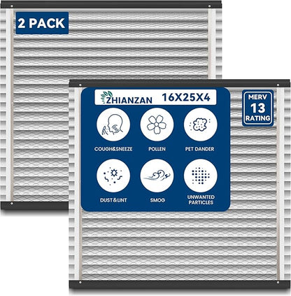 413 Replacement Filter Compatible with April-Aire Whole House Air Purifiers Model 1410, 1610, 2410, 2416, 3410, 4400,16x25x4 MERV 13 Pleated HVAC AC Furnace Filter,2 Pack