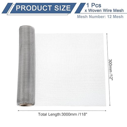 uxcell 12 Mesh 118" x 12" Woven Wire Mesh, 304 Stainless Steel Air Vent Filter Screen, Window Screen Mesh for DIY Projects Vents Cover Filtration Animals Fence