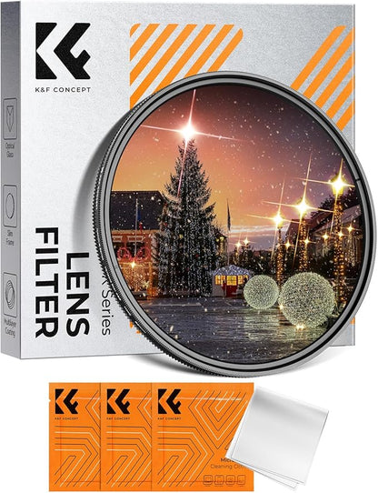 K&F CONCEPT 55mm Variable Star Filter Cross Screen Starburst Filter 4, 8 Points -18 Layer Coating Ultra Slim Optical Glas Camera Lens Filter with 3 Cleaning Cloth