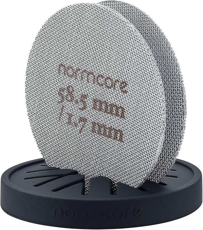 Normcore 2 Packs 58.5mm Puck Screen with Stand - Reusable Contact Shower Screen with Silicone Holder - 1.7mm / 1.0mm Thickness 150μm Mesh - Compatible with Espresso Machine 58mm Portafilter Basket