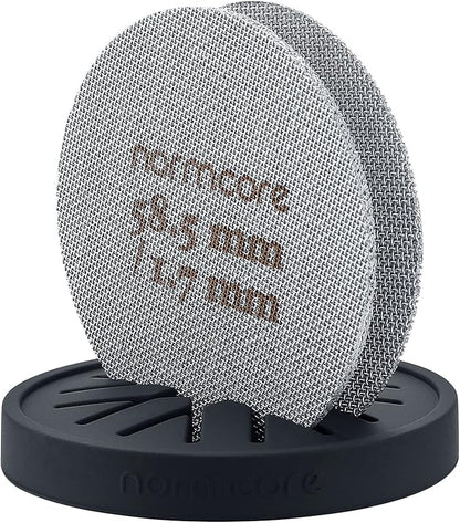 Normcore 2 Packs 58.5mm Puck Screen with Stand - Reusable Contact Shower Screen with Silicone Holder - 1.7mm / 1.0mm Thickness 150μm Mesh - Compatible with Espresso Machine 58mm Portafilter Basket