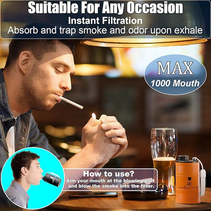 Metal Housing Personal Filter - Effectively Captures Smoke and Removes Odors,Long-Term Use, Equipped with Replaceable Cartridge (Orange)