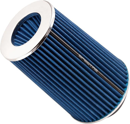 Spectre Universal Clamp-On Air Filter: High Performance, Washable Filter: Round Tapered; 3 in/3.5 in/4 in Flange ID; 8.75 in (222 mm) Height; 6 in (152 mm) Base; 4.75 in (121 mm) Top, SPE-9736, Blue