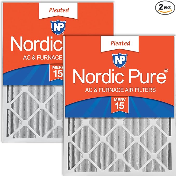 Nordic Pure 16x20x4 (Actual Size: 15 1/2 x 19 1/2 x 3 5/8) Pleated MERV 15 Air Filters 2 Pack