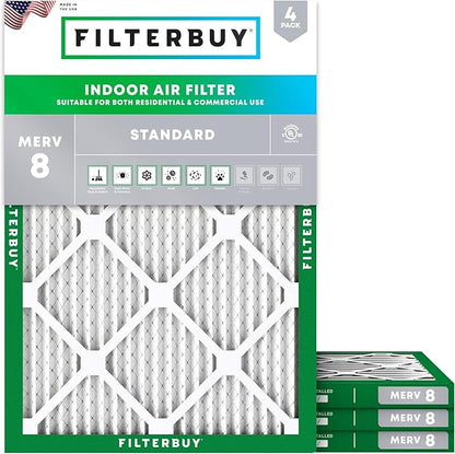 Filterbuy 24x28x1 Air Filter MERV 8 Essential Dust & Allergy Defense (4-Pack), Electrostatic Pleated HVAC AC Furnace Filters Replacement, Made in USA (Actual Size: 23.50 x 27.50 x 0.75)