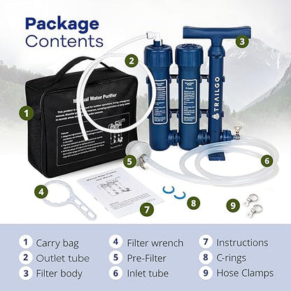 Pro Water Purifier Water Purification System for Survival - High-Volume Hand Pump Portable Water Filter for Camping, Hiking, Hunting, Emergency Preparedness - 3-Stage Water Filtration System