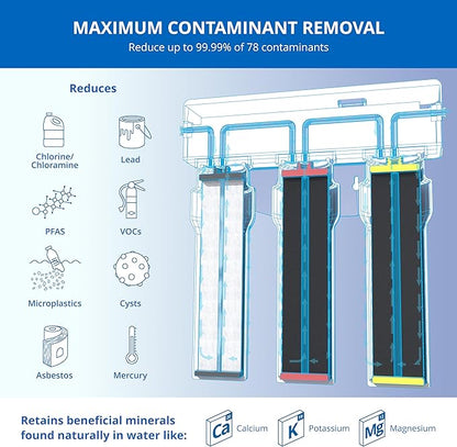 Aquasana Under Sink Water Filter | 3-Stage Max Flow Claryum Filtration | WQA Certified to Reduce PFAS, Lead & Chlorine | Under Counter Drinking Water Filter | Brushed Nickel Faucet | AQ-6300M-BN
