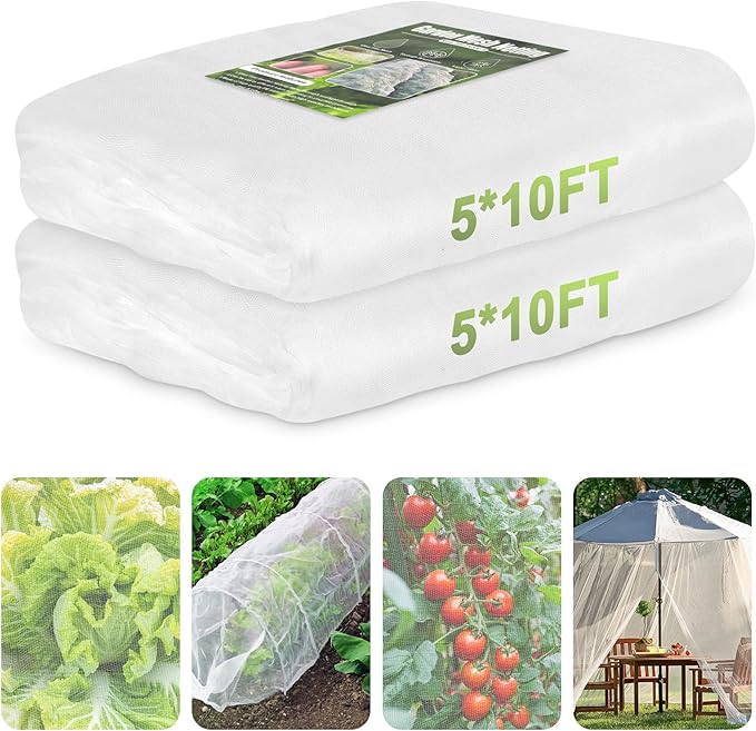 Garden Netting, 2 Pack 5x10Ft Ultra Fine Mesh Netting Pest Barrier Protection Bird Mosquito Net Plants Cover for Vegetables Fruits Flowers Crops Greenhouse Row Cover Raised Bed Patio Mesh Netting