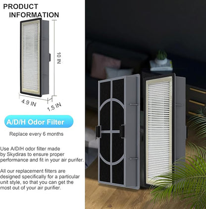 A/D/H HEPA Filter, Allergen Reduction + Odor Eliminator, Compatible with Filtrete 3M Air Purifier FAP-TT-ADH and Homes HAP9432, HAP9243, HAP9415, Fits for Honeywell Air purifier HPA060(BWM), 2-Pack