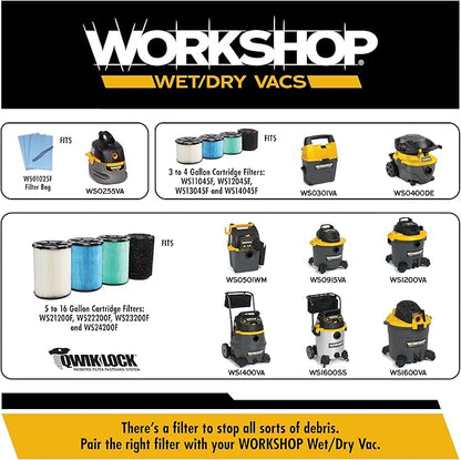 WORKSHOP Wet/Dry Vacs Vacuum Filters WS23200F HEPA Media Filter For Shop Vacuum Cleaner (Single HEPA Media Filter For Wet/Dry Vacuum Cleaner) Fits WORKSHOP 5-Gallon to 16-Gallon Shop Vacuum Cleaners