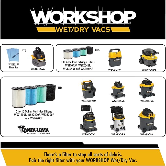 WORKSHOP Wet/Dry Vacs Vacuum Filters WS13045F2 HEPA Media Filter For Shop Vacuum Cleaner (2pk - HEPA Media Filter For Wet/Dry Vacuum Cleaner) Fits WORKSHOP 3-Gallon to 4.5-Gallon Shop Vacuum Cleaners