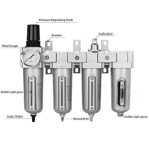 NANPU 3/4" NPT Industrial Grade 4 Stage Air Drying System - Double Particulate Filters, Coalescing Filter, Desiccant Dryer & Air Regulator, Metal Bowl, Auto Drain, for Paint Spray＆ Plasma Cutter