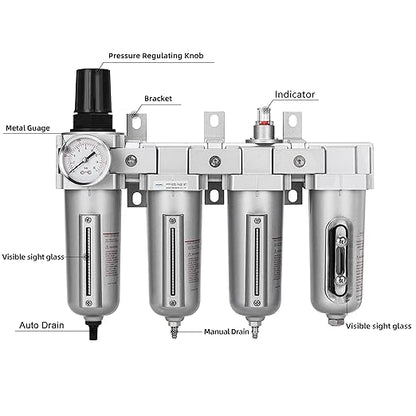 NANPU 3/4" NPT Industrial Grade 4 Stage Air Drying System - Double Particulate Filters, Coalescing Filter, Desiccant Dryer & Air Regulator, Metal Bowl, Auto Drain, for Paint Spray＆ Plasma Cutter