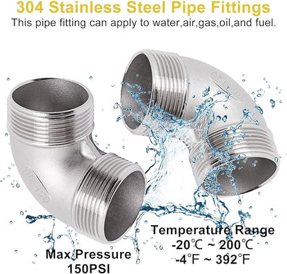 90 Degree Elbow 1PCS, 1-1/2" NPT Male X 1-1/2" NPT Male 304 Stainless Steel Pipe Fitting, Connector Coupler Apply to Outdoor Garden Industrial