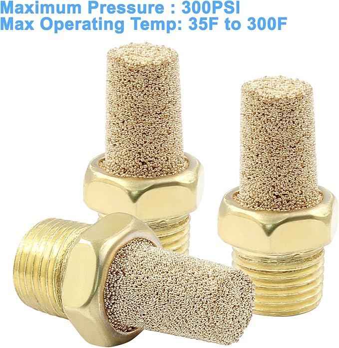 10 Pack 1/8" Male Thread Pneumatic Brass Exhaust Muffler Filter Air Pneumatic Mufflers Air Line Fitting Hex Sintered Silencer