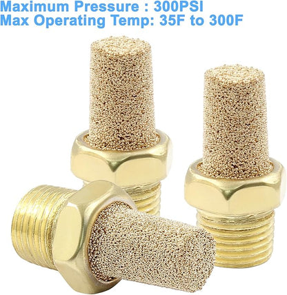 10 Pack 1/8" Male Thread Pneumatic Brass Exhaust Muffler Filter Air Pneumatic Mufflers Air Line Fitting Hex Sintered Silencer