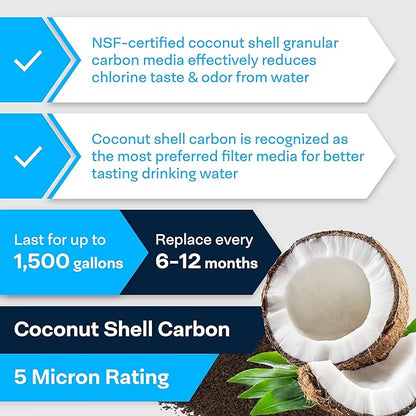 SpiroPure Inline Filter NSF Coconut Shell Granular Carbon Water Filter with 1/4" Quick-Connect, 2" x 10" (Case of 25)