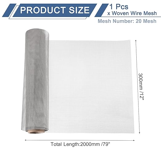 uxcell 20 Mesh 79" x 12" Woven Wire Mesh, 304 Stainless Steel Air Vent Filter Screen, Window Screen Mesh for DIY Projects Vents Cover Filtration Animals Fence
