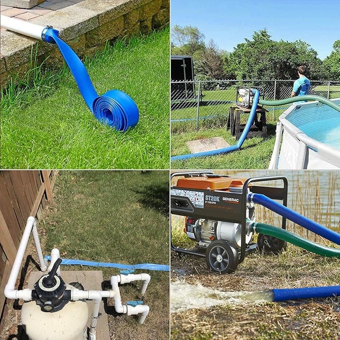 Eastrans 2.5 IN x 100 FT Heavy Duty Flat Discharge Hose, Weather & Burst Resistant, Best Hose for Inground Pools, Pool Filter & Drain Hose