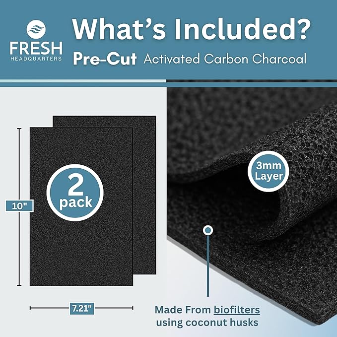 2-Pack Activated Carbon Charcoal Microwave Hood Filters - Pre-Cut 10" x 7.21" Microwave Hood Filters - Compatible w/Whirlpool WML55011 & KitchenAid Low‑Profile Models, Made in USA