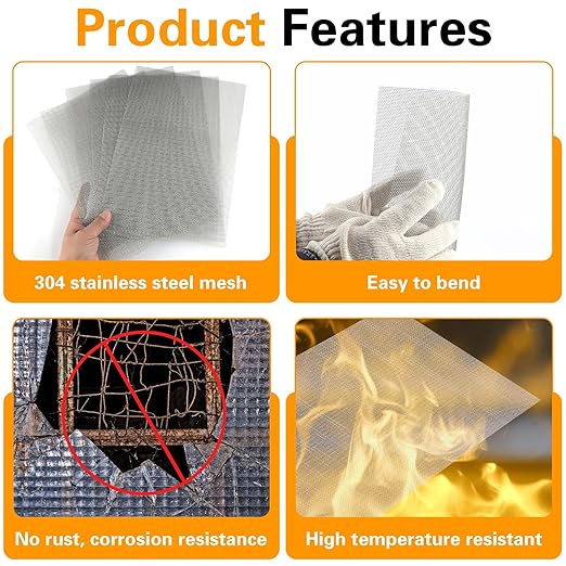 6 Pack 12×8 Inch Wire Mesh Screen, 20 Mesh Stainless Steel Mesh, Sturdy No Rust Metal Mesh Screen for DIY Projects, Cage, Vent, Garden, Window Screen, Filter Mesh