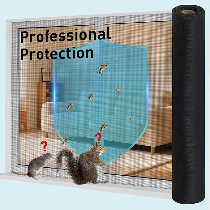 304 Stainless Steel Mesh Window Screen Roll,47IN x 16FT Black Metal Window Screen Replacement,Window Screen Mesh for Window,Door,Patio,Pet,Vent,Filter,Porch,Cage and DIY Project (22 Mesh)