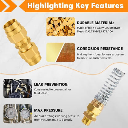 50PCS Brass DOT Air Brake Hose End Fitting Kit, Dazakoot J1402 Air Brake Fitting Assortment Kit for Replacement, Air Brake Hose Assembly Kit (Connector, Nut Tube, Spring and Sleeve Tube)
