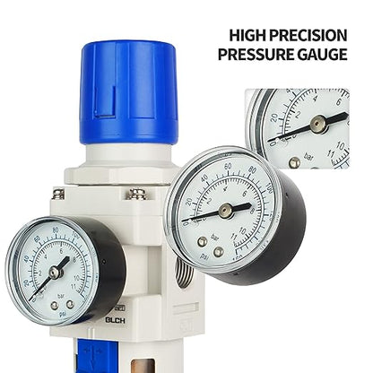BLCH 1" NPT Air Compressor Filter - Air Pressure Regulator Filter Combo,Compressed Air Dryer AW5000-10 Semi-Auto Drain Poly Bowl Gauge 0-160 PSI 5μm