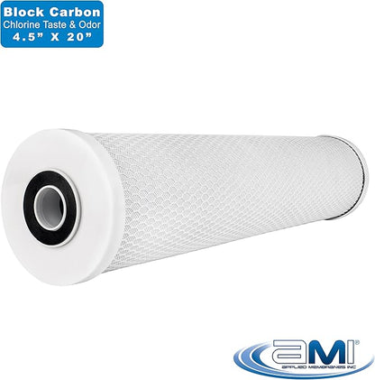 APPLIED MEMBRANES INC. 4.5" x 20" Carbon Water Filter | Whole House or Commercial Water Filtration System Replacement Filter | Chlorine Taste Odor Removal | Fits 20" Big Blue Housing | H-F4220AC