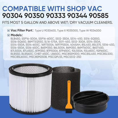 Replacement Cartridge Filter Compatible with Shop Vac Filter 90304 90350 90333 90344 90585,Fits Most 5 Gallon and Above Wet/Dry Vacuum Cleaners(1+1+2+1)