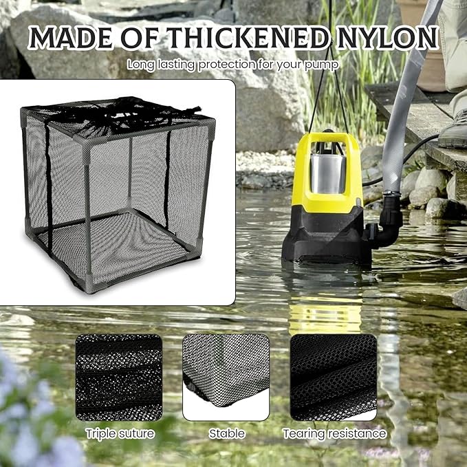 Pond Pump Filter Bag Solid Pump Mesh Box Adjustable Pond Filter Box Protective Pump Barrier Bag Thickened Pump Mesh Bag Anti Clogging Filter Bag with Drawstring for Outdoor