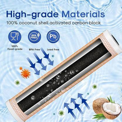 ICEPURE 5 Micron 4.5" x 20" CTO20BB-KDF Whole House Water Filter Coconut Shell Activated Carbon and KDF Heavy Metal Removal Water Filter Replacement for Home, 2 PACK