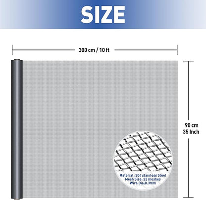 MAGZO 304 Stainless Steel Mesh Screen Roll 35in x 10ft - 22 Mesh Pet Proof Metal Window Screen Replacement, Screen Door Mesh for Patio,Porch,Pet,Cage,Vent Cover,Filter,Gutter Guard,Rodent Protection