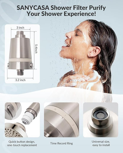 Hard Water Shower Filter - Removes Chlorine, Heavy Metals & Scale - KDF Technology for Softer Skin & Hair - Fits Most Rain & Handheld Showerheads - (Brushed Nickel)