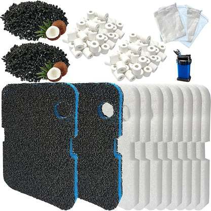 18 Pack Filter Media Compatible with Penn-Plax Cascade 1200 & 1500 CCF4UL/CCF5UL Canister Aquarium Filters, Includes Bio Sponge Filters, White Floss Pads, Activated Carbons, Ceramic Rings & Mesh Bags