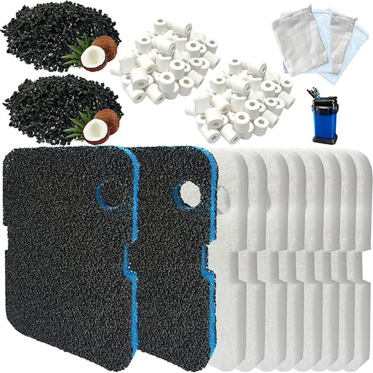 18 Pack Filter Media Compatible with Penn-Plax Cascade 1200 & 1500 CCF4UL/CCF5UL Canister Aquarium Filters, Includes Bio Sponge Filters, White Floss Pads, Activated Carbons, Ceramic Rings & Mesh Bags