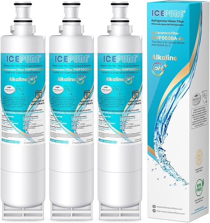ICEPURE Alkaline 4396508 Refrigerator Water Filter Replacement for EDR5RXD1, EveryDrop Filter 5, Whirlpool 4396510, 4392857, 4396547, 9085, NL300, LC400V, PNL240V, WF-NLC240V WF285, Enhances PH, 3Pack