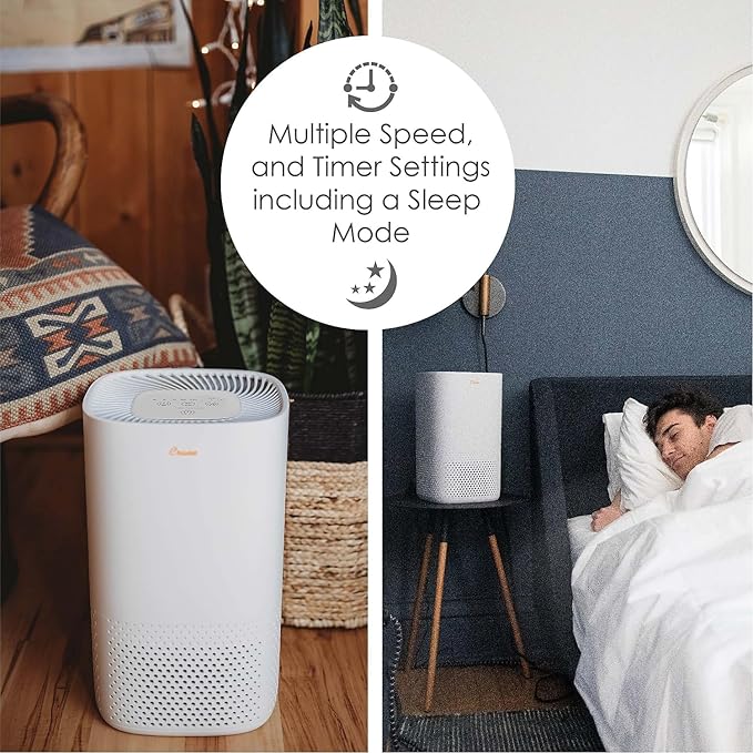 Crane Air Purifier with True HEPA Filter, UV Light, 250 Sq Feet Coverage, Timer Function, Sleep Mode, Washable Particle Filter, EE-5067