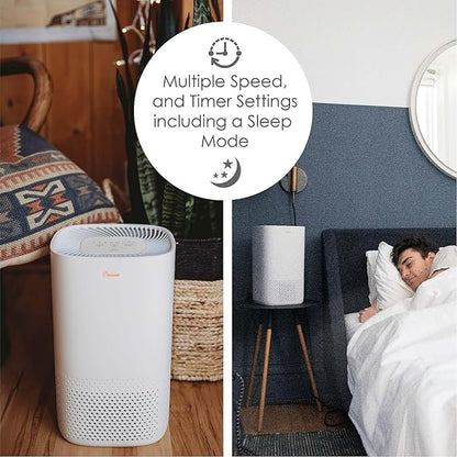 Crane Air Purifier with True HEPA Filter, UV Light, 250 Sq Feet Coverage, Timer Function, Sleep Mode, Washable Particle Filter, EE-5067