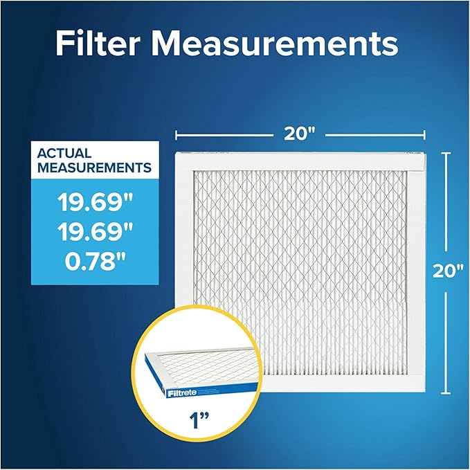 Filtrete 20x20x1 AC Furnace Air Filter, MERV 13, MPR 1900, Premium Allergen, Bacteria & Virus Filter, 3-Month Pleated 1-Inch Electrostatic Air Cleaning Filter, 4-Pack (Actual Size 19.69x19.69x0.78 in)