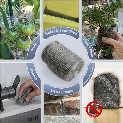 5" X 30 ft 304 Stainless Steel Mesh, Wire Mesh for Rodent, Hole Fill Fabric Gap Blocker, Double Layer Metal Mesh Roll, Flexible Stretchy for Garden House and DIY (A-5" X 30 ft)