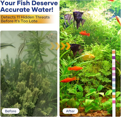 11 in 1 - Aquarium Test Strips | 950 Tests - 150 Strips | Fish Tank Aquariums Water Test Kit & ebook | Aquarium Thermometer | Fish Tank Water Testing Kit Includes 50 Ammonia Strips | Versatile Usage