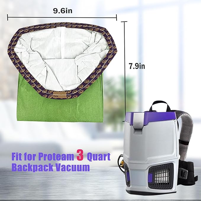 20 Pack 107666 Micro Filter Bags Compatible with ProTeam GoFit 3 Backpack Vacuum Cleaner,3 Quart Backpack Vacuum Bags