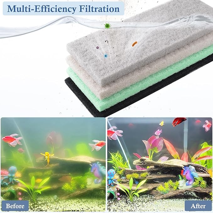 4-Pack Mixed Aquarium Sponge Filter Pad, Cut-to-Fit Aquarium Foam with Ammonia&Carbon&Phosphate Reducer, Aquarium Filter Foam Sponges for Fish Tank Filters (12.6" x 5" x 1'')