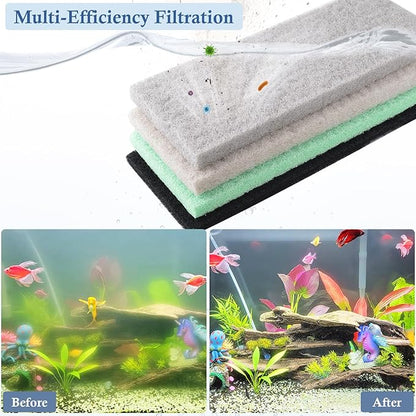4-Pack Mixed Aquarium Sponge Filter Pad, Cut-to-Fit Aquarium Foam with Ammonia&Carbon&Phosphate Reducer, Aquarium Filter Foam Sponges for Fish Tank Filters (12.6" x 5" x 1'')