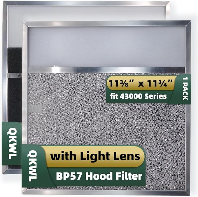 BP57 Range Hood Filter with Light Lens 11-3/8 x 11-3/4 In 1-Pack Stove Hood Vent Aluminum Grease Air Filter for Broan-NuTone 43000 Series Kitchen Exhaust Range Hood
