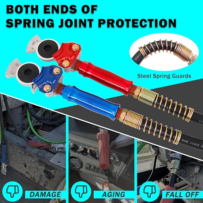 CheeMuii 15 FT Semi Truck Air Line Kit with Gladhands, Air Line Holder, Springs & 7 Way Trailer Cord